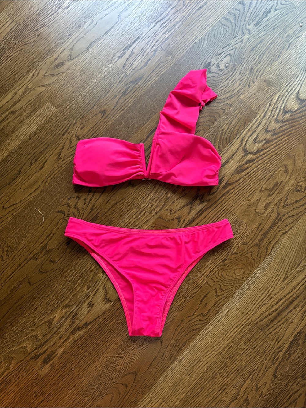 SHEIN Hot Pink One-Shoulder Bikini Set